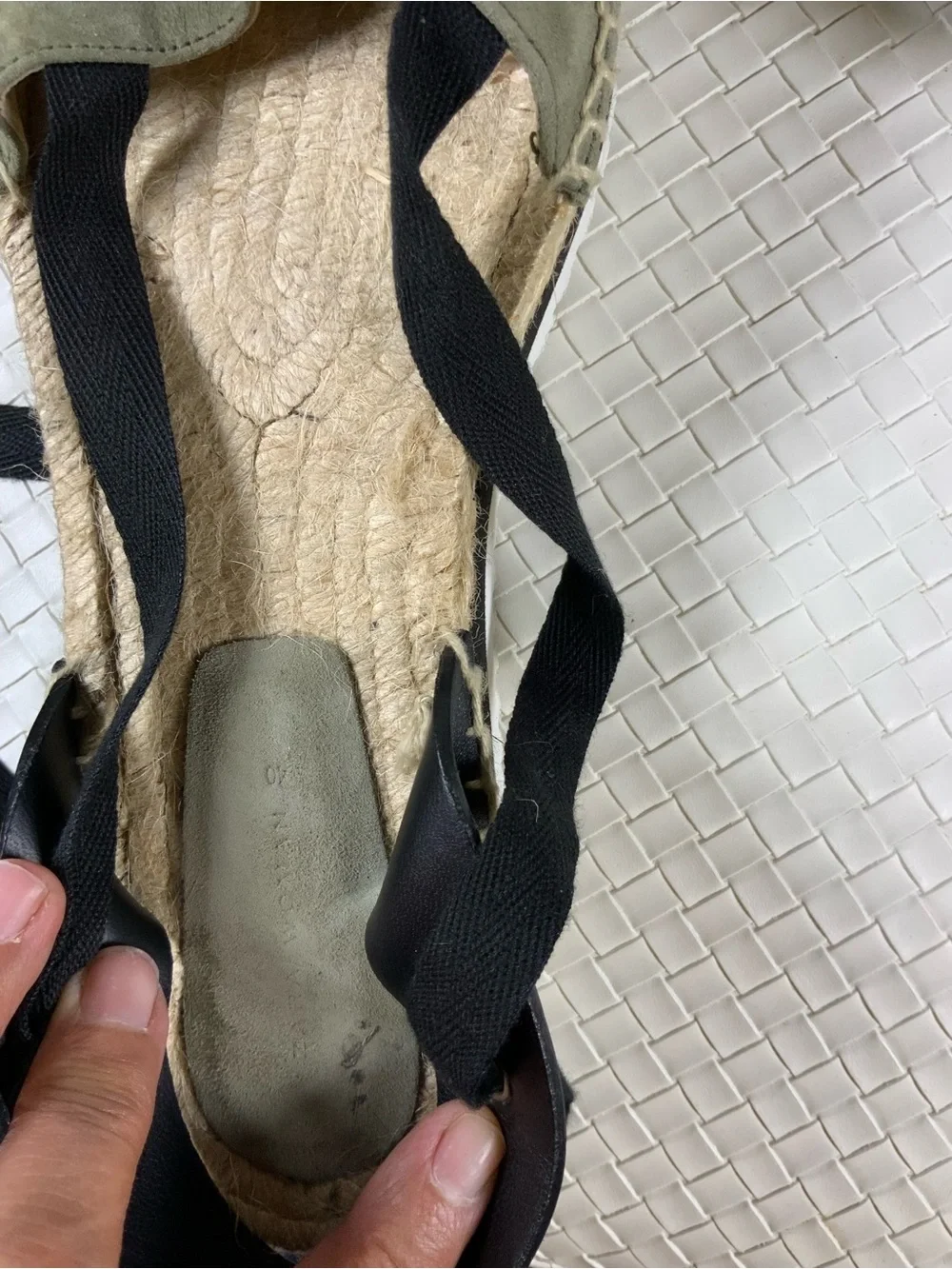 Zara Olive Espadrille Lace-Up Flats with Black Ribbons